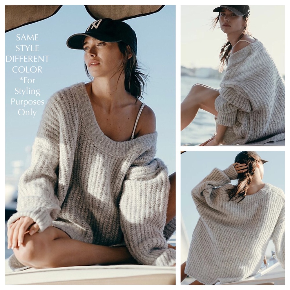 FREE PEOPLE BOHO SWEATER OVERSIZED TUNIC COZY BLACK WINTER PULLOVER A2C - Picture 5 of 13